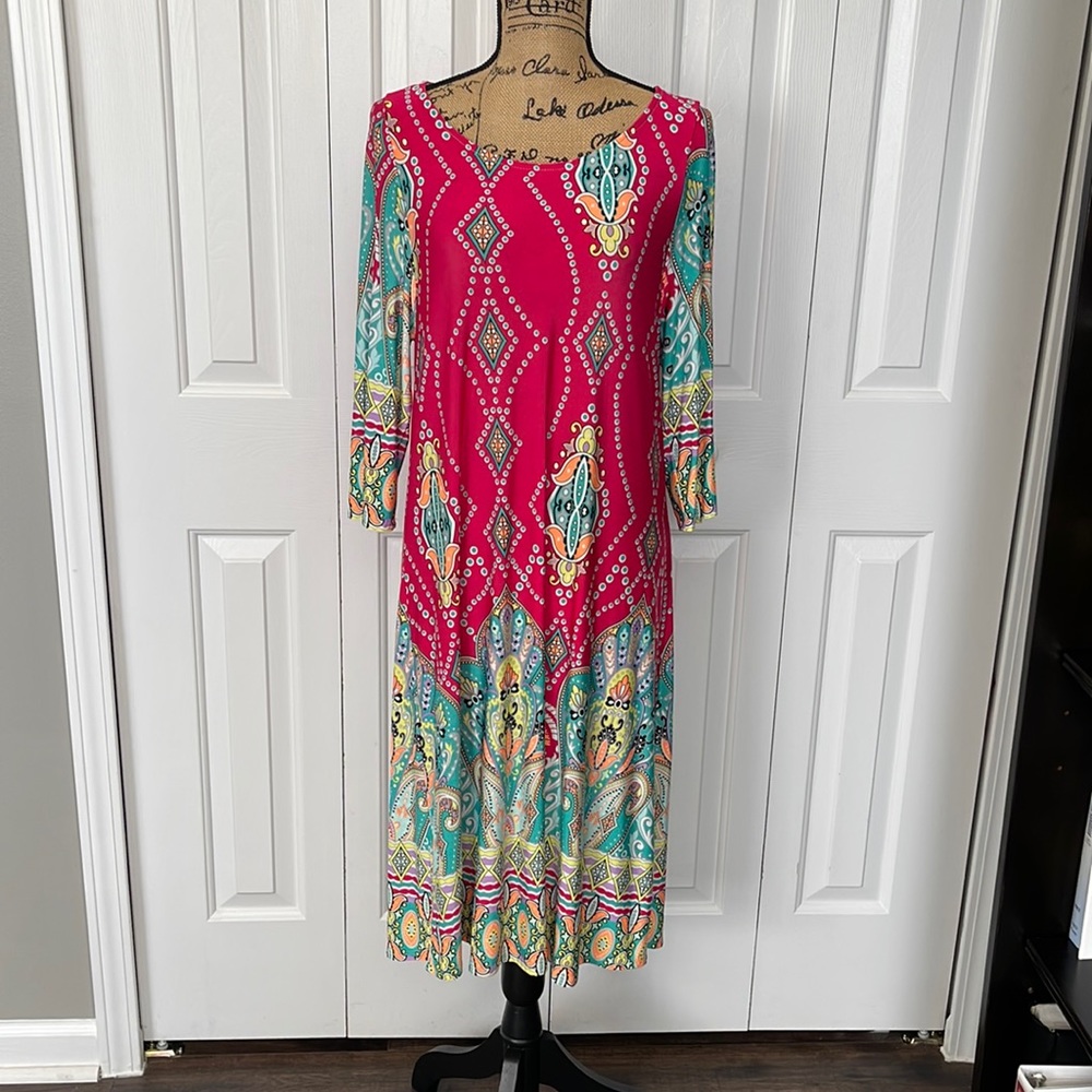 NWOT MOA Pink Pattern 3/4 Sleeve Dress - Picture 1 of 7